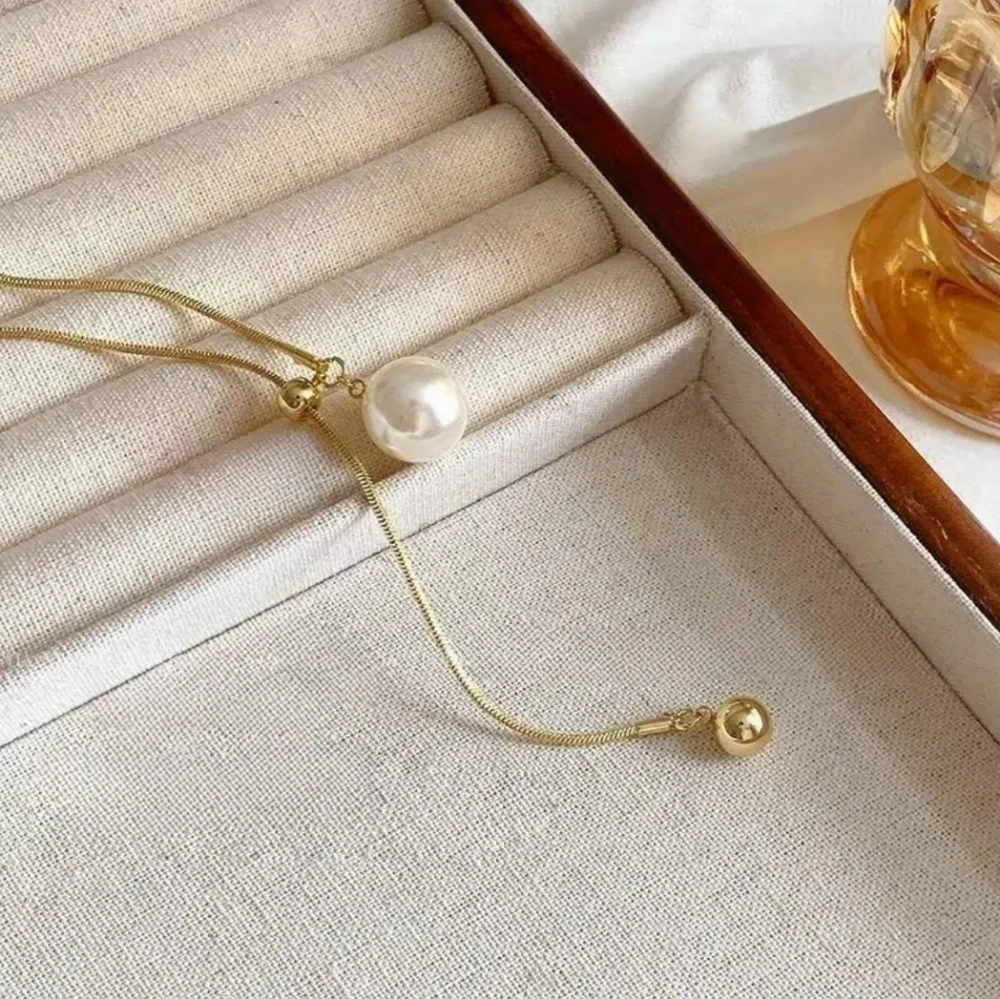 Pearl Long Tassel Necklace Gold